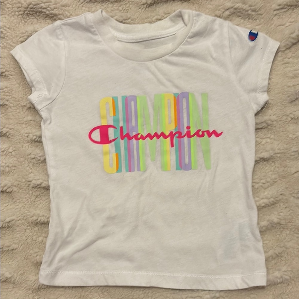 Champion White and Red Short Sleeve Tee Casual Cotton